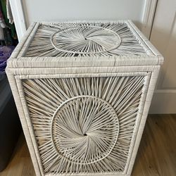 Wicker Sunburst Storage Box Laundry Hamper Bin Boho Beach Coastal RARE Rattan