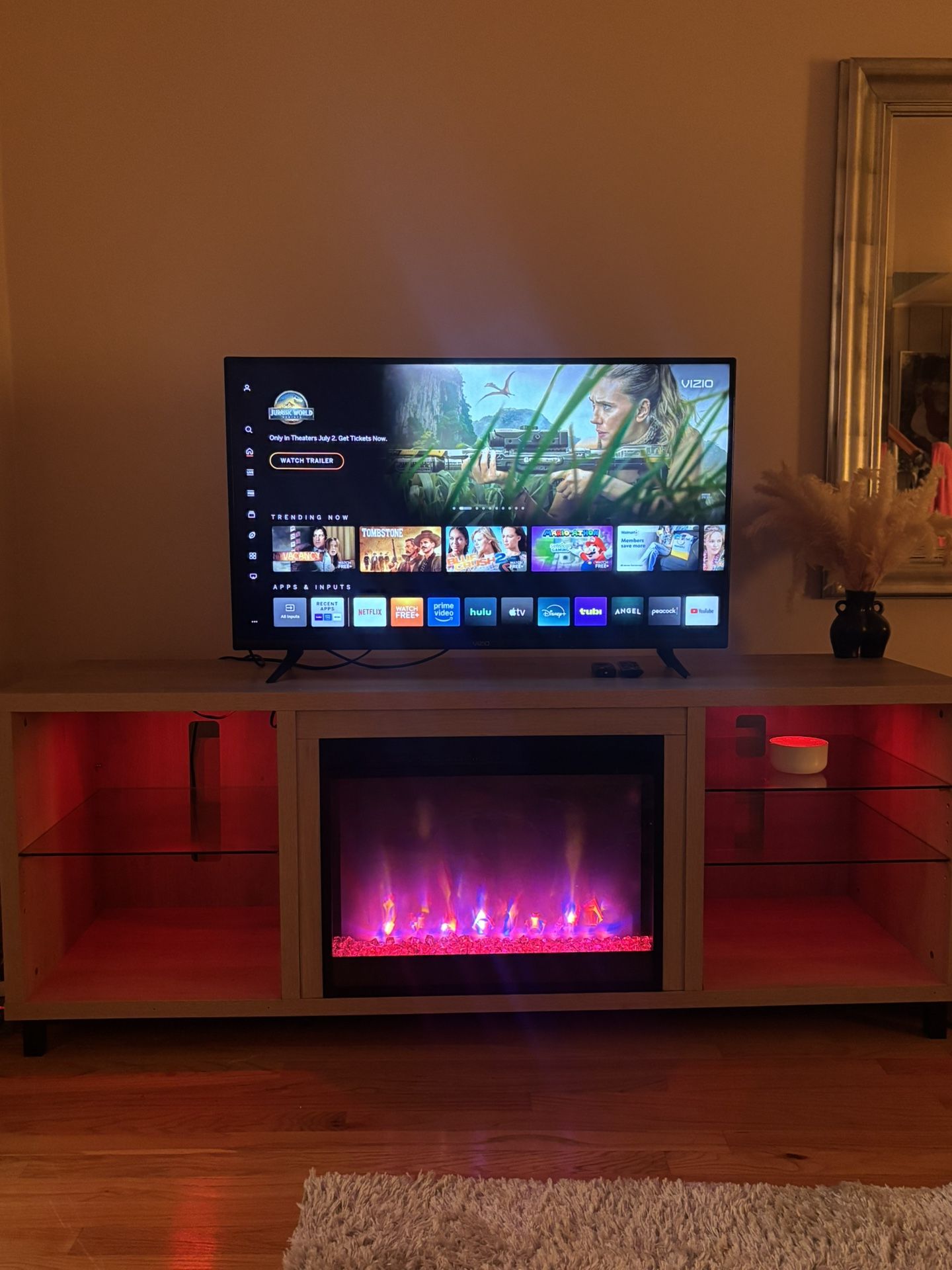 Ameriwood Home Lumina Fireplace TV Stand for TVs up to 70 Inch, Replaceable Electric Fireplace Insert Heater, Remote Control, Timer, Color Changing LE