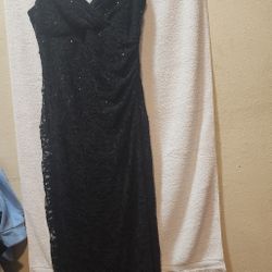 Kathy Roberts Sequence Lace V-neck Sleeveless Ruffles On Side With Split Dress Size 8 Excellent Condition