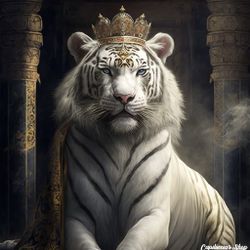 Majestic Royal Queen Tiger Crown jewelry Portrait Digital Paintings Printable Wall Art. Canvas or poster