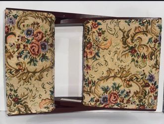 Vintage Adjustable Wooden Rocking Footstool with Floral Tapestry Upholstery