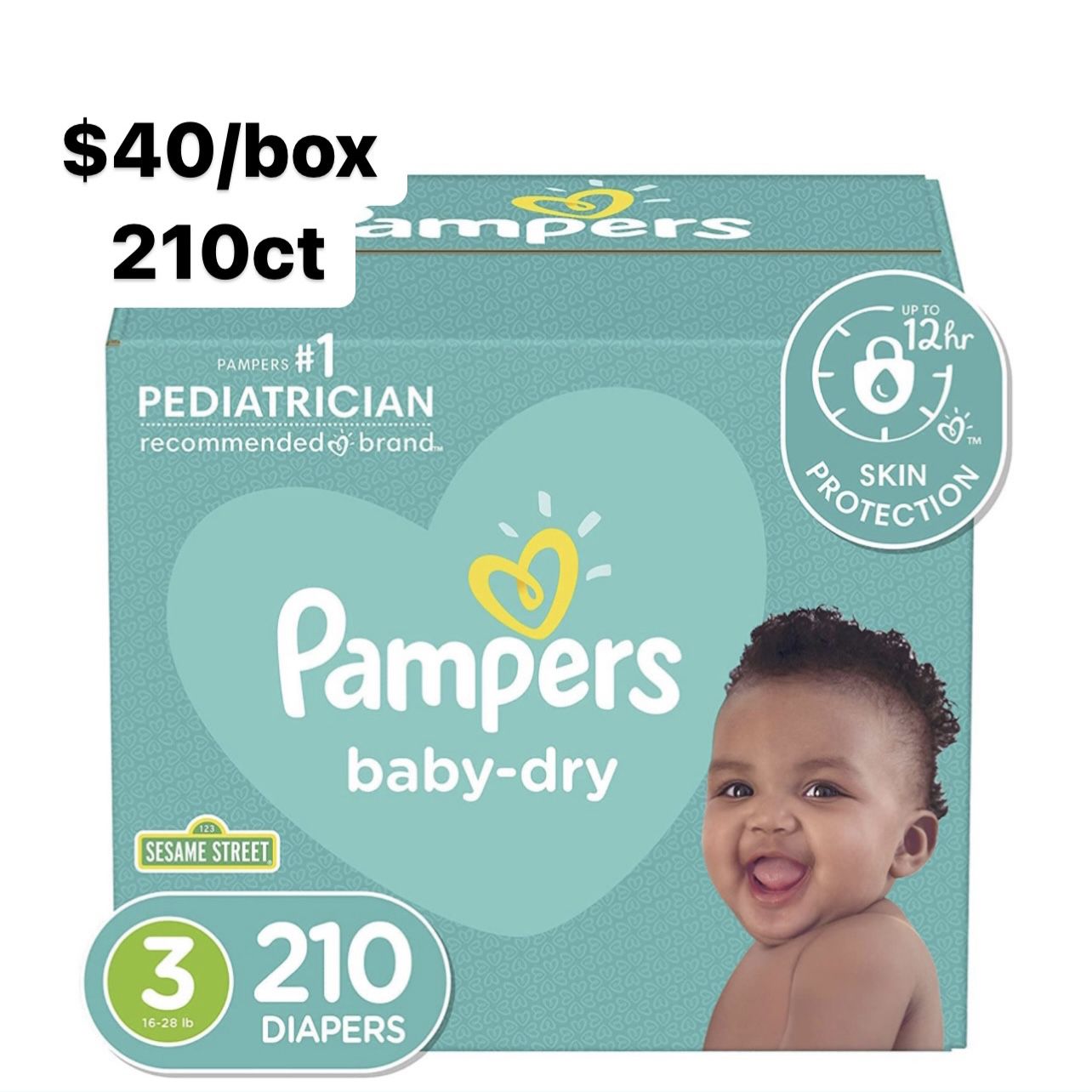 Size 3 (16-28 Lbs) Pampers Baby Dry (210 Baby Diapers)