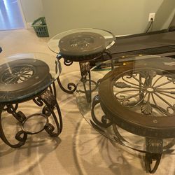 Beautiful Glass Coffee Table With Two End Tables 