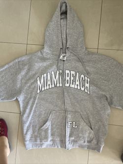 Classic gray hooded zip up Miami Beach jacket size medium