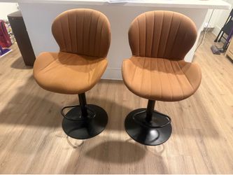 Set of 2 Modern Swivel Counter Stools | Cognac Brown