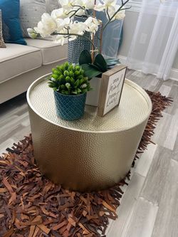 Round Hammered Gold Metal Coffee Table