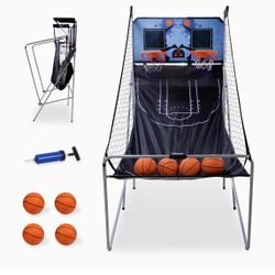 Foldable Indoor Basketball Arcade Game Sport Double Triple Electronic Hoops Shot 2 Players w/4 Balls, Inflation Pump for Kids and Adults