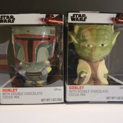 Star Wars Set Of 2 YODA/BOBA FETT Ceramic Goblet w/Hot Chocolate Cocoa Mix