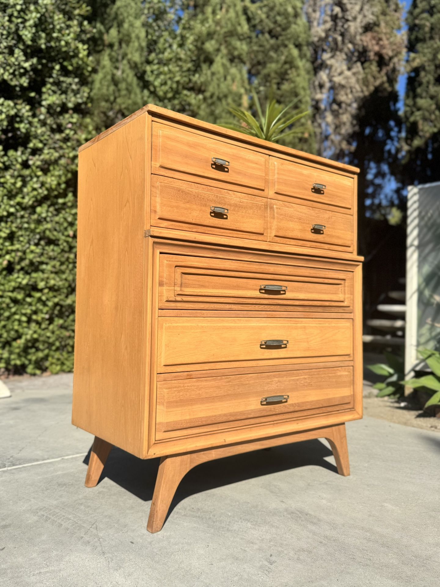 Mid Century Modern Vintage Tall Highboy Dresser LA Period Solid Wood