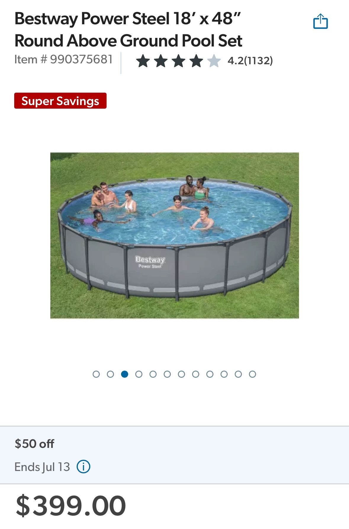 Bestway Power Steel 18’ x 48” Round Above Ground Pool Set Alberca casa