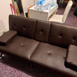 Brown  fluton couch or Bed 28H-side length 30.7  65 W