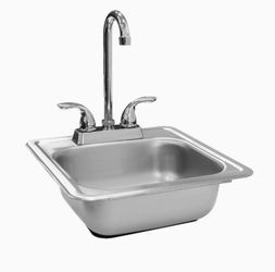 Summerset 15 x 15 Inch Stainless Steel Drop-In Sink w/ Hot & Cold Water Faucet