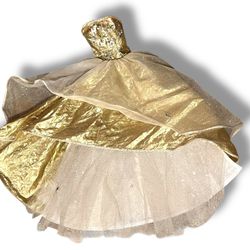 Barbie Doll: 2000 Gold Gown With White Tule Holiday Party Dress