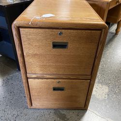 2 Drawer Oak Filing Cabinet w/ Key