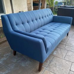 Teal Mid-Century Modern Tufted Sofa