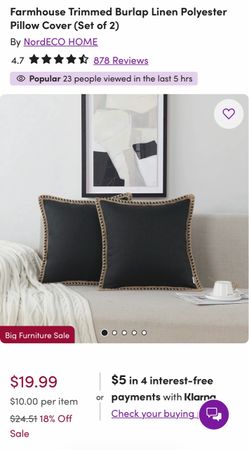NordECO HOME Burlap Trimmed Pillow Covers Set of 2