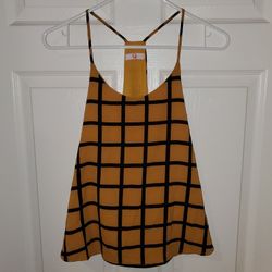 Golden Yellow & Black Checkered Flowy Tank Blouse