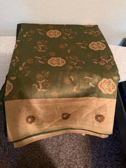 Green and Gold Floral Silk Saree with blouse