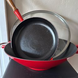 2 Red Cast Iron Pans