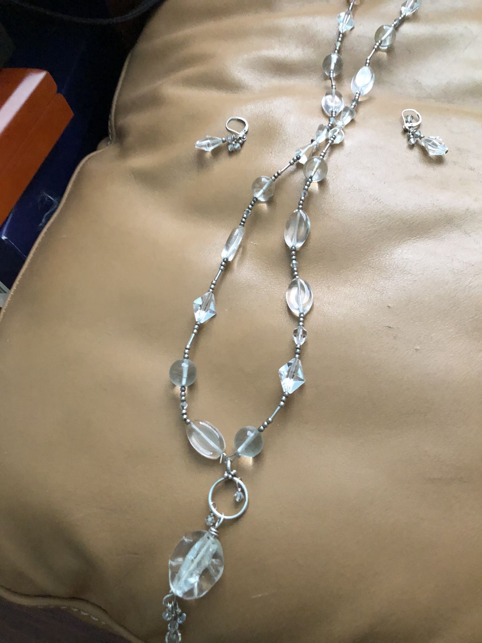 Clear Beads Long Necklace Set