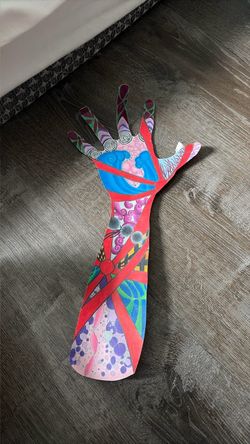 Hand and Arm Shaped Mixed Media Artwork