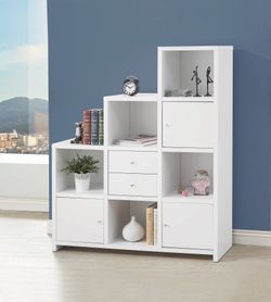 White Wood Finish Stair Bookcase with Storage! Lowest Prices Ever!