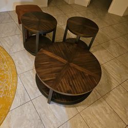Round  Coffee Table W/ 2 End Tables