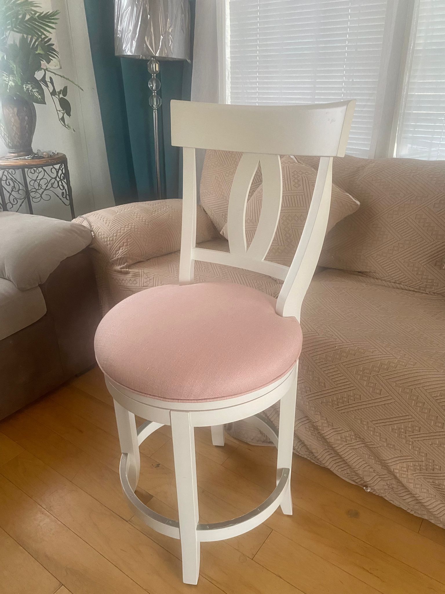 Bar Stool in White and Pink, Makeup Chair