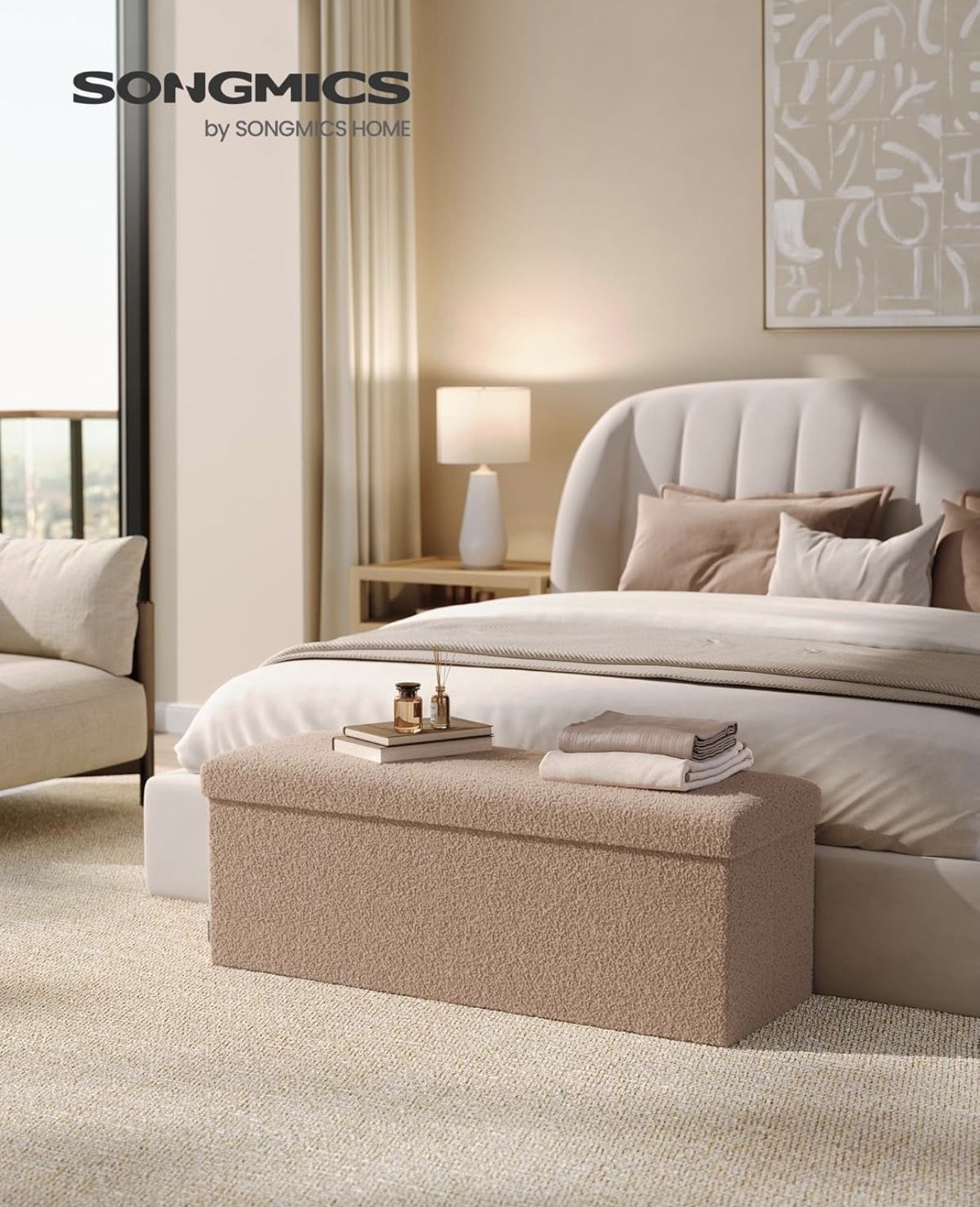 SONGMICS Storage Ottoman Bench, Storage Chest, 15 x 43 x 15 Inches, Foot Rest Stool, End of Bed Bench, Load up to 660 lb, for Living Room, Bedroom, En