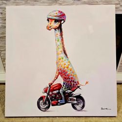 Kids Room "Giraffe Biker" Canvas Painting 28x28
