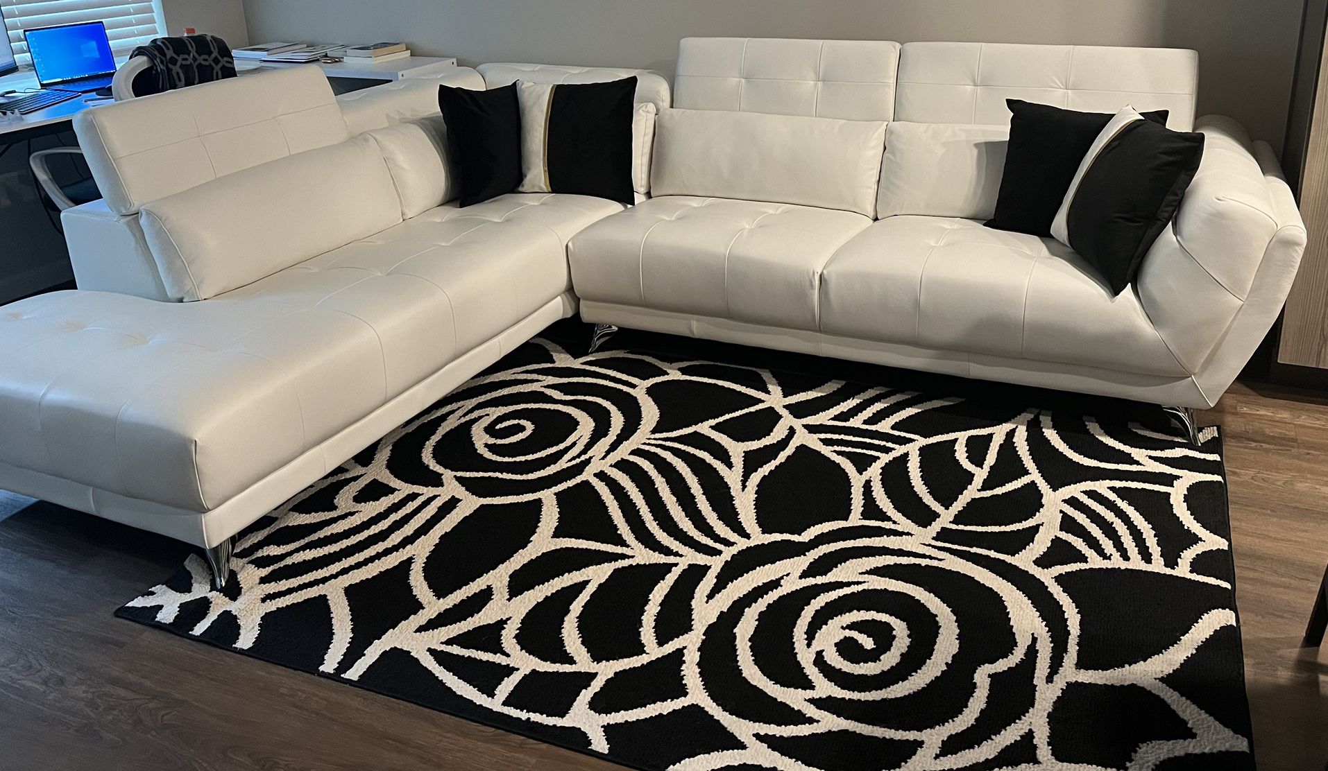 Leather Couch Sectional (Off White)