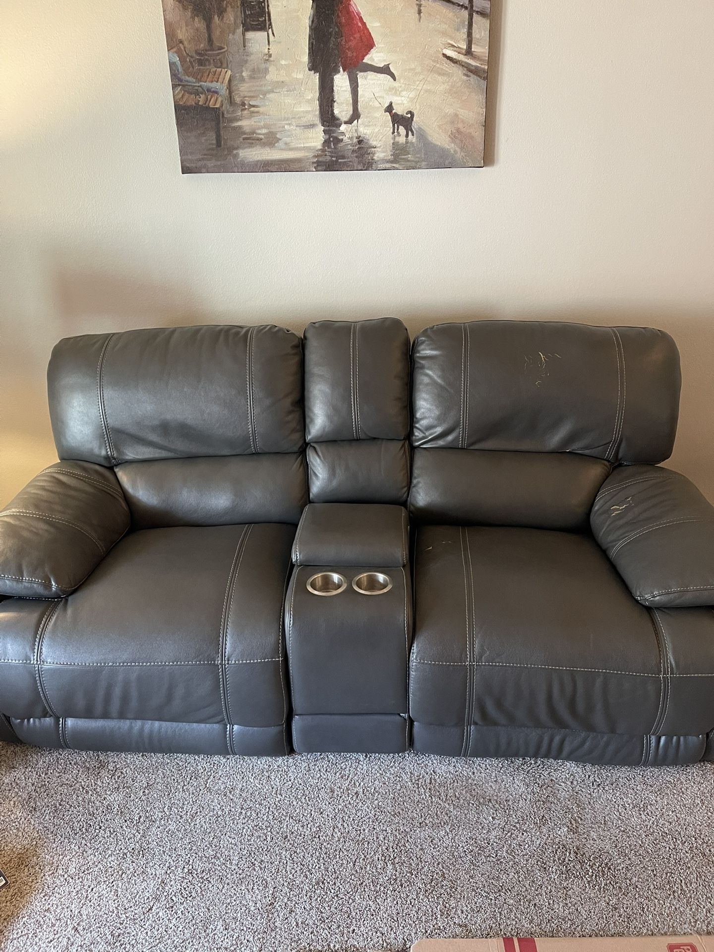 Reclining Leather Sofa And Large Rocking Chair