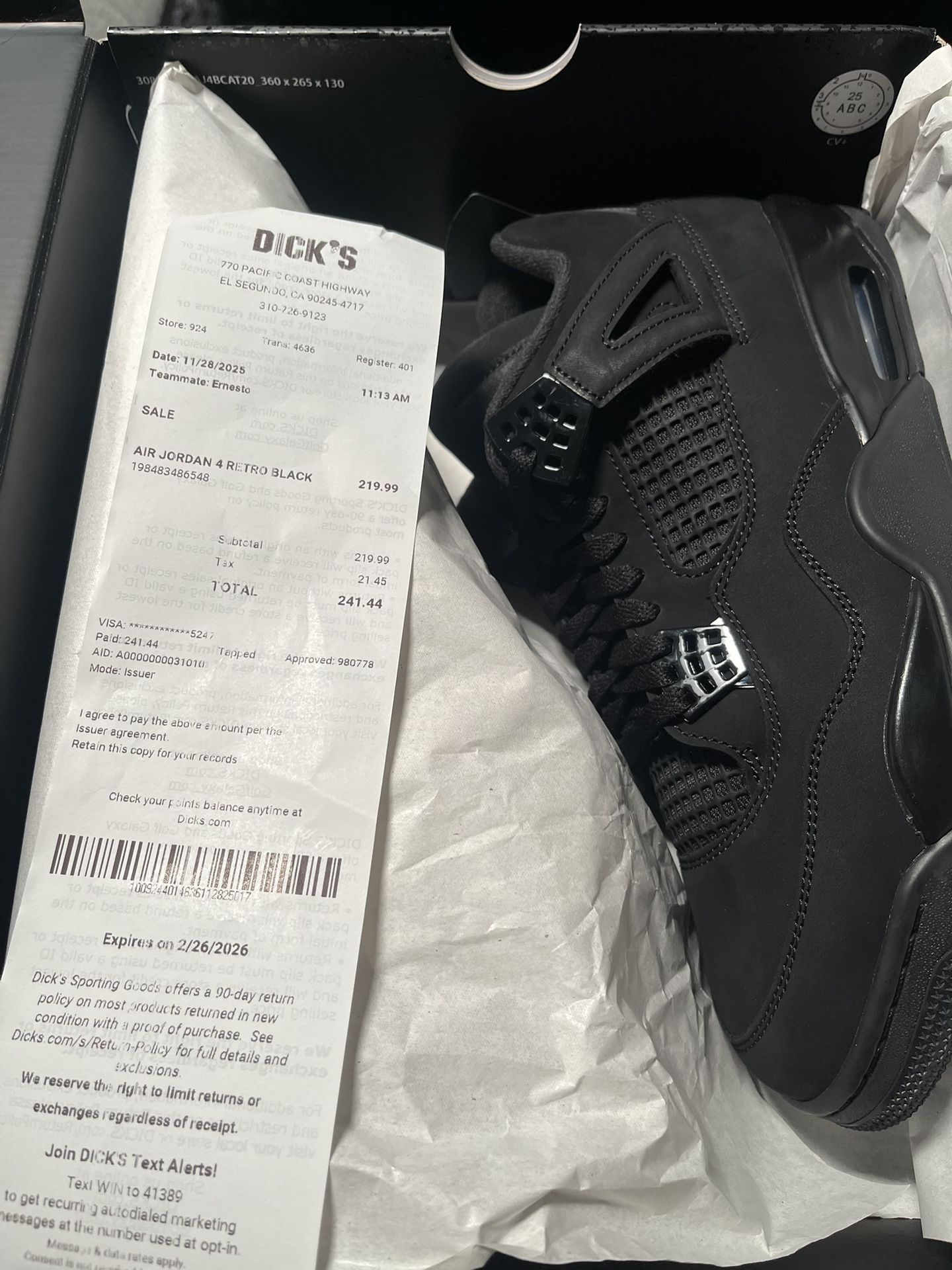 Jordan Retro 4 Black Cat (11.5)