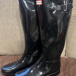 Women's Original Tall Gloss Back Adjustable Hunter Rain Boots Size 9