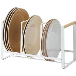 Vertical Plate Organizer, White, Steel + Wood, Supports 19.8 pounds, No Assembly