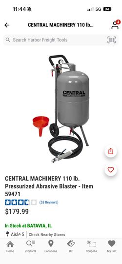 CENTRAL MACHINERY 110 lb. Pressurized Abrasive Blaster