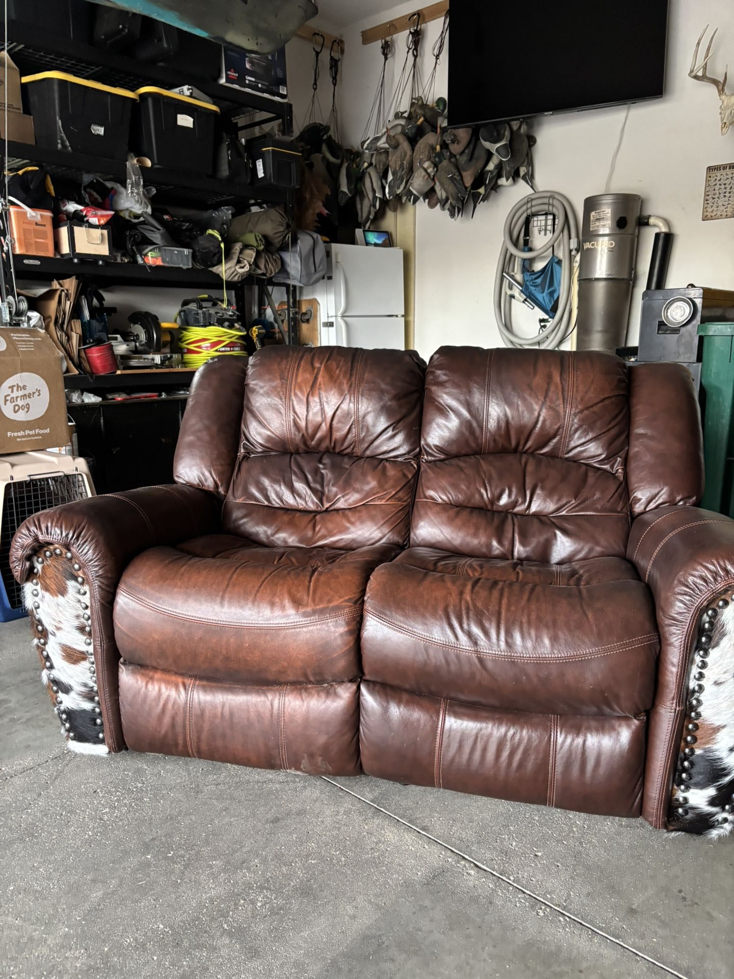 Real Cowhide And Leather Reclining Love Seat