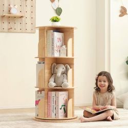 2335b $80  3 Tier Rotating Bookshelf Tower, Solid Wood Kids Bookshelf Large Chassis, 360 Display, Floor Standing Bookcase, Spinning Bookshelf for Kids
