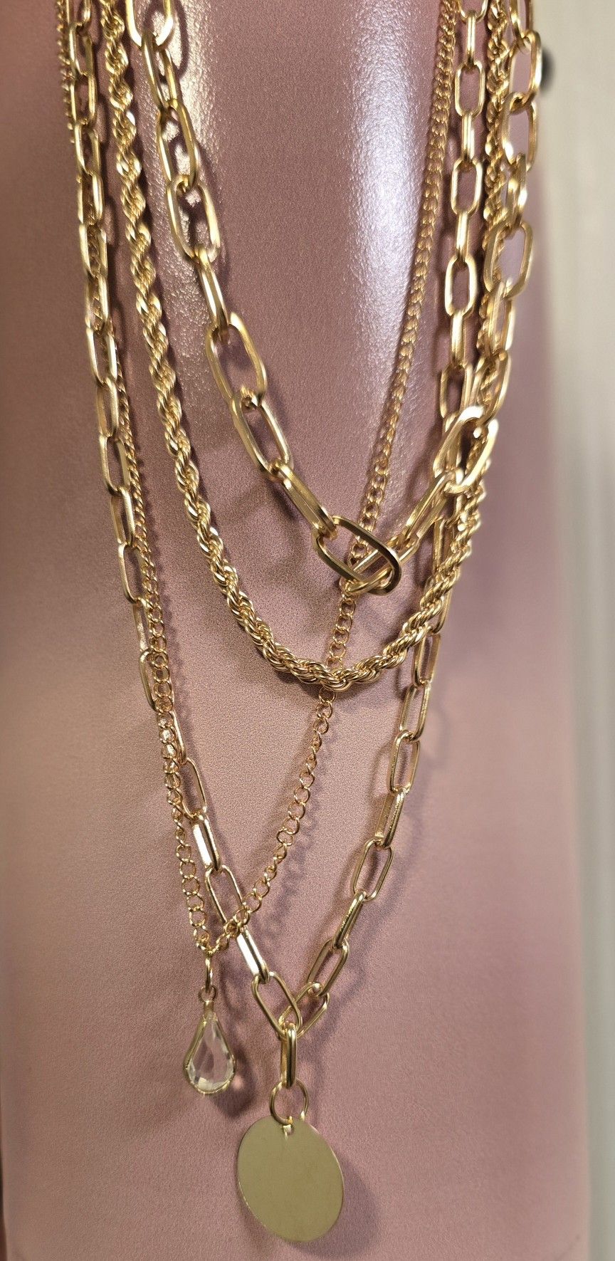 Bundle Of 10- 4 Chain Layered Gold-tone chain