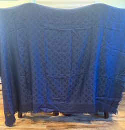 Louis Vuitton Monogram Shine Shawl Navy Blue Silk Wool Wrap Scarf