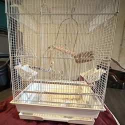 Bird Cage White With Food Dishes Mirror Cover & Extras 