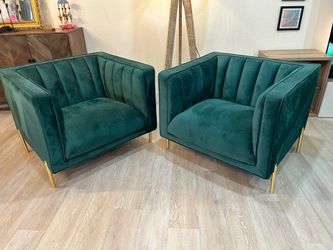2 Bella Dark Green Velvet Accent Chairs