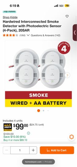 Hardwired Interconnected Smoke Detector with Photoelectric Sensor (4-Pack), 20SAR