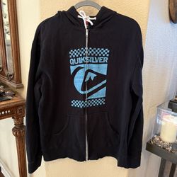 Vintage Quiksilver Men Black and Blue Y2K Zipped Hoodie Jacket Size XL