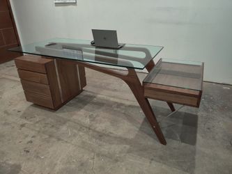 Custom made Black Walnut modern style desk with glass
