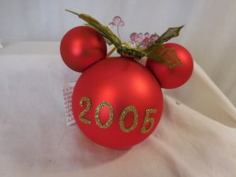 Disney Parks Glass Mickey Ear Icon Ornament Large Red Dated 2005