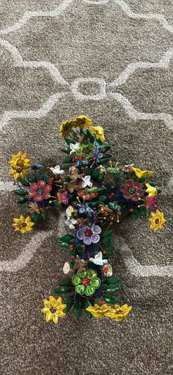 Vintage handcrafted, flowers, and birds cross