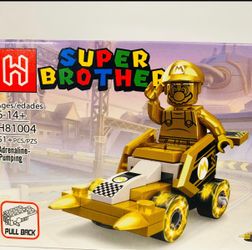 Super Mario Kart Gold Mario Nintendo Racing Pull Back Car Building Block Kit
