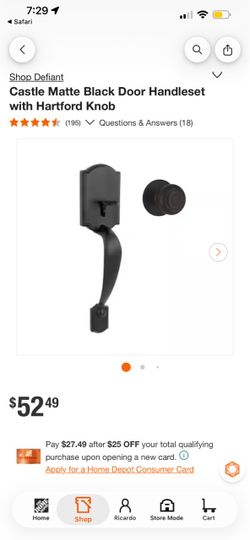Defiant Castle Matte Black Door Handleset with Hartford Knob