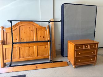 Queen Bed Wood Headboards ( Front& Foot), Frame, Night Stand, Box Spring